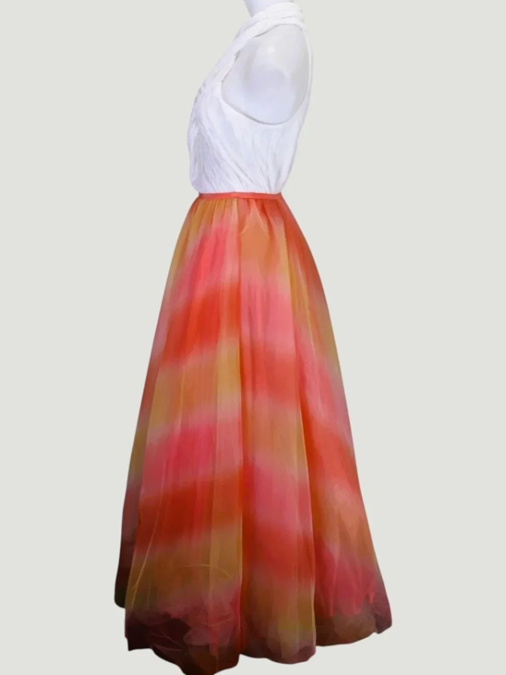 Vintage Linda Bernell Tulle Maxi Skirt Ombre Coral Orange Yellow Size 7